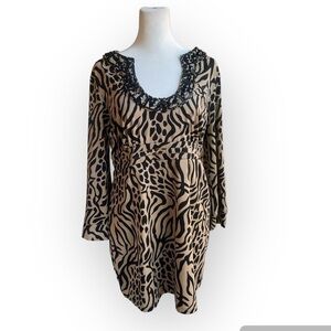 3/$20 Inc International Concepts Black Tan Animal Print Beaded dress